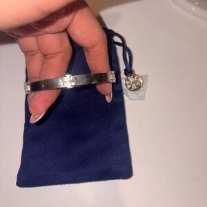 Tory Burch Shiny Silver Bracelet with Logo